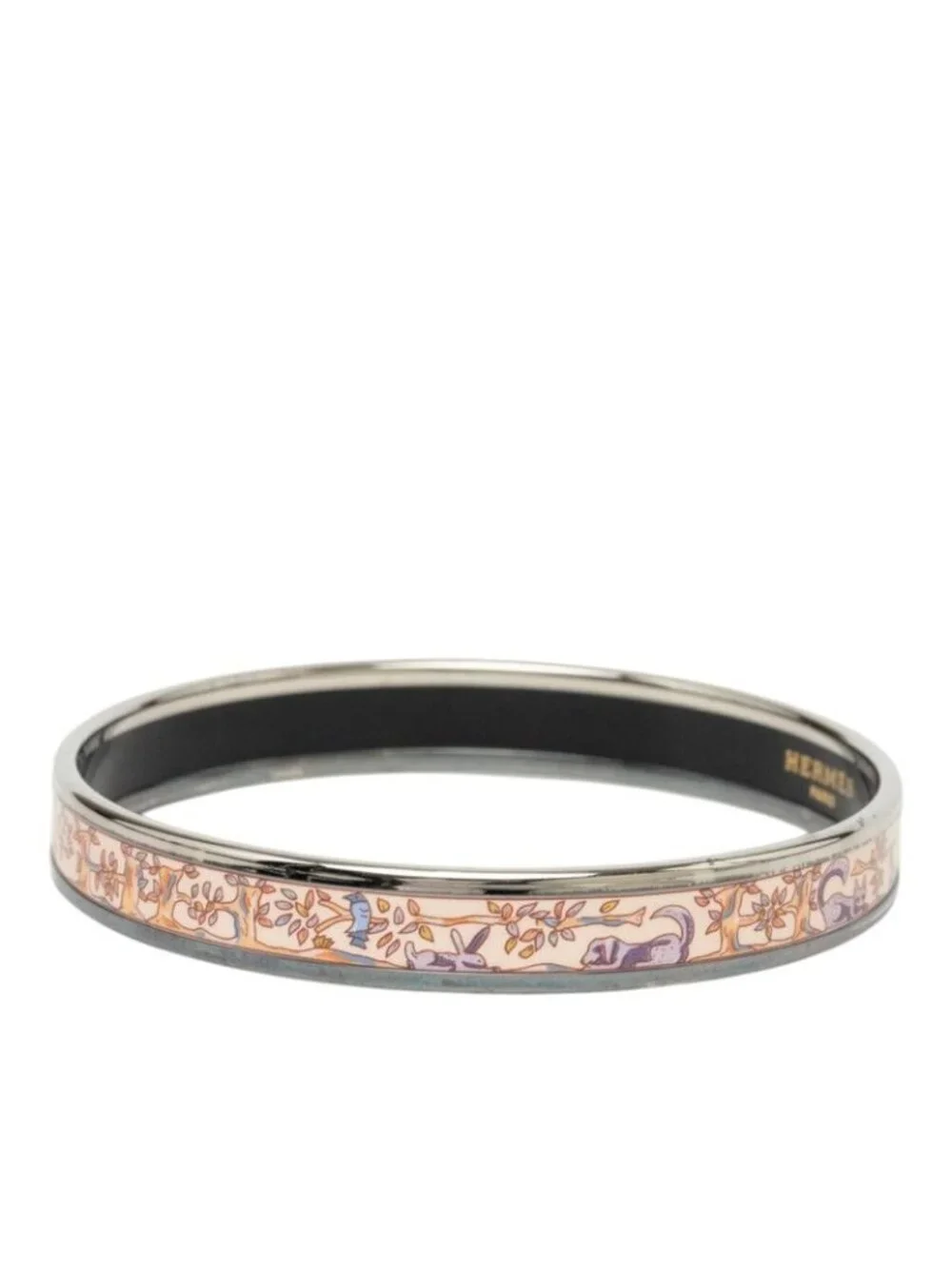 Hermes Enamel PM Bangle Silver Multicolor Metal Bracelet